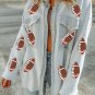 Gray Sequined Rugby Flap Pockets Buttoned Shacket