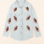 Gray Sequined Rugby Flap Pockets Buttoned Shacket