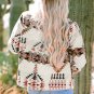 Beige Aztec Printed Stand Neck Zip Up Jacket