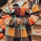 Orange Plaid Print Flap Pocket Long Jacket