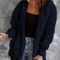 Blue Pink Soft Fleece Hooded Open Front Jacket