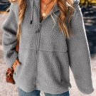 Medium Grey Fleece Zip Up Drawstring Hooded Pocketed Jacket