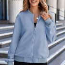 Myosotis Solid Textured Stand Neck Zipper Bomber Jacket