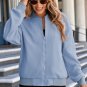 Myosotis Solid Textured Stand Neck Zipper Bomber Jacket
