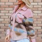 Pink Western Aztec Print Sherpa Splicing Buttoned Flap Pocket Coat