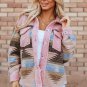 Pink Western Aztec Print Sherpa Splicing Buttoned Flap Pocket Coat
