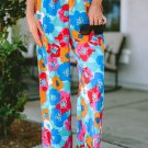 Multicolor Abstract Floral Print Drawstring Wide Waistband Pants