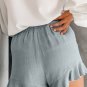 Gray Blue High Waist Pocketed Ruffle Shorts