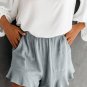 Gray Blue High Waist Pocketed Ruffle Shorts