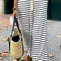 White Drawstring Striped Wide Leg Pants
