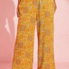 Yellow Bohemian Floral Print Pocketed Wide Leg Pants