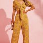 Yellow Bohemian Floral Print Pocketed Wide Leg Pants