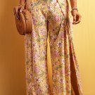 Yellow Floral Print High Slit Wide Leg Pants