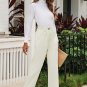Beige Corduroy High Waist Straight Leg Pants