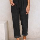 Black Corduroy High Waist Straight Leg Pants