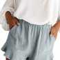 Gray Blue High Waist Pocketed Ruffle Shorts