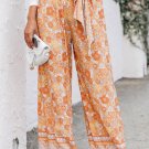 Grapefruit Orange Tie Waist Boho Floral Wide Leg Pants
