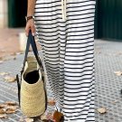 White Drawstring Striped Wide Leg Pants