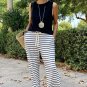 White Drawstring Striped Wide Leg Pants