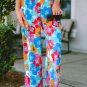 Multicolor Abstract Floral Print Drawstring Wide Waistband Pants