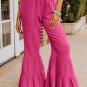 Rose Textured High Waist Ruffled Bell Bottom Pants