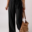 Black Drawstring Elastic Waist Casual Wide Leg Pants