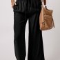 Black Drawstring Elastic Waist Casual Wide Leg Pants