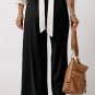 Black Drawstring Elastic Waist Casual Wide Leg Pants