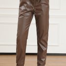 Brown Leather Tie Waist Jogger Pants