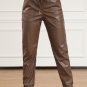 Brown Leather Tie Waist Jogger Pants