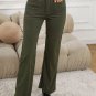 Green High Waist Square Pockets Corduroy Pants