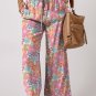 Pink Floral Smocked Waist Loose Pants
