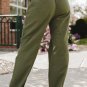 Green Drawstring Elastic Waist Pockets Long Straight Legs Pants