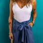 Wild Wind Belted Frilly Waist Wide Leg Loose Pants