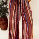 Red Boho Ethnic Striped Print Tie Waist Wide Leg Pants