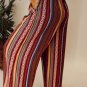 Red Boho Ethnic Striped Print Tie Waist Wide Leg Pants