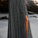 Black Printed Striped Printed Slit Wide Leg High Waist Pants