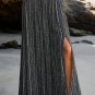 Black Printed Striped Printed Slit Wide Leg High Waist Pants