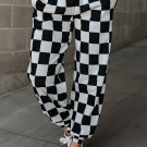 Black Checkerboard Elastic Waist Pocketed Joggers