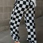 Black Checkerboard Elastic Waist Pocketed Joggers