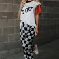 Black Checkerboard Elastic Waist Pocketed Joggers