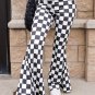 Black Checkerboard High Rise Casual Flared Pants