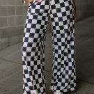 Black 2-Tone Checked Print High Waist Wide Leg Pants