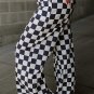 Black 2-Tone Checked Print High Waist Wide Leg Pants
