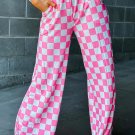 Bonbon 2-Tone Checked Print High Waist Wide Leg Pants