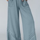 Dusk Blue Lace Crochet Patched Lace Up High Waist Wide Leg Pants