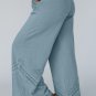 Dusk Blue Lace Crochet Patched Lace Up High Waist Wide Leg Pants