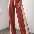 Flamingo Color Block Drawstring High Waist Wide Leg Pants