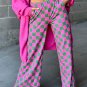 Green 2-Tone Checked Print High Waist Wide Leg Pants