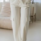 Beige Plain Cargo Pockets High Waist Casual Sweatpants